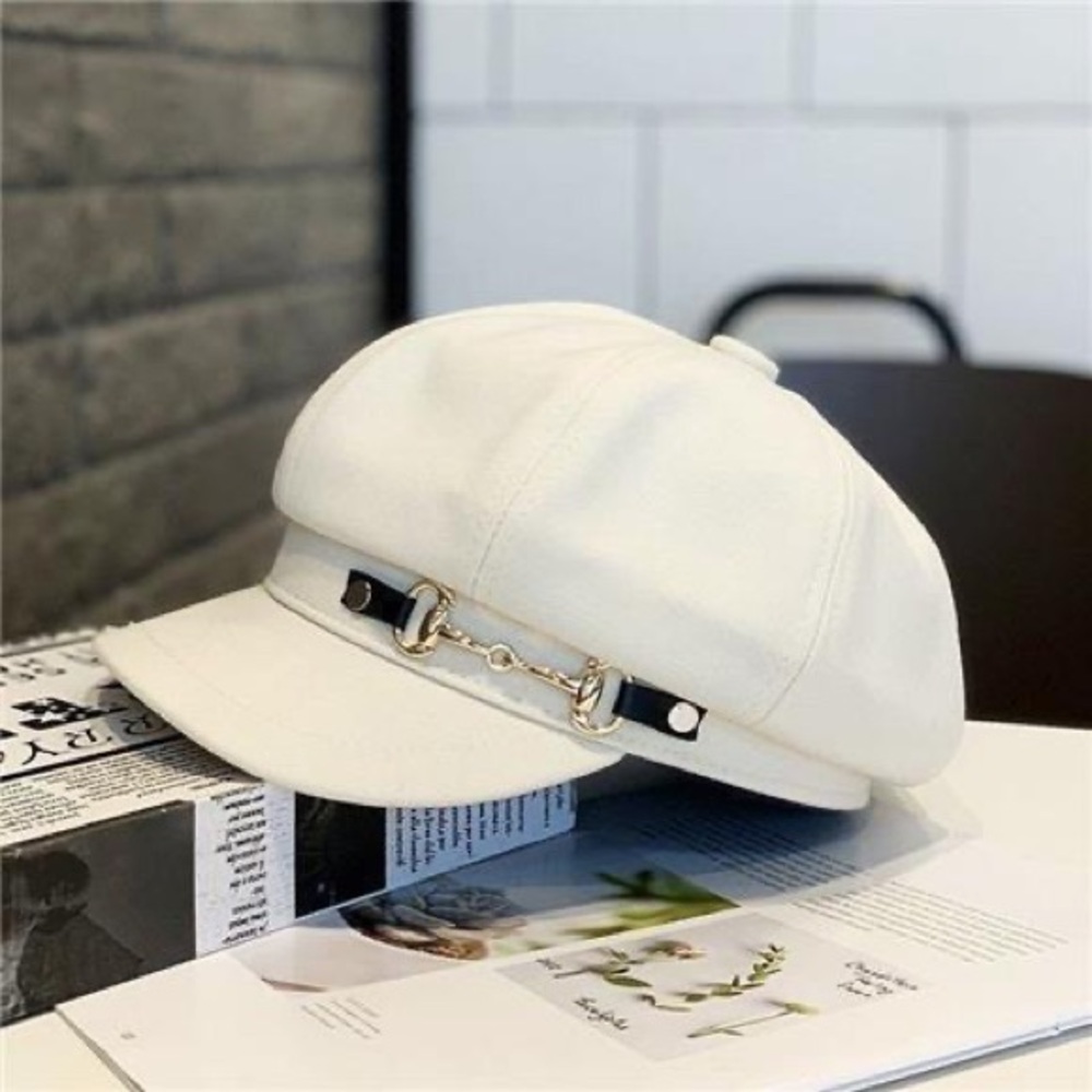 Elegant White Women's Cap with Gold Accent